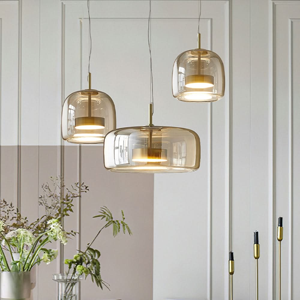 Lampada a sospensione LED Vintage AmberGlow – Oro e Vetro