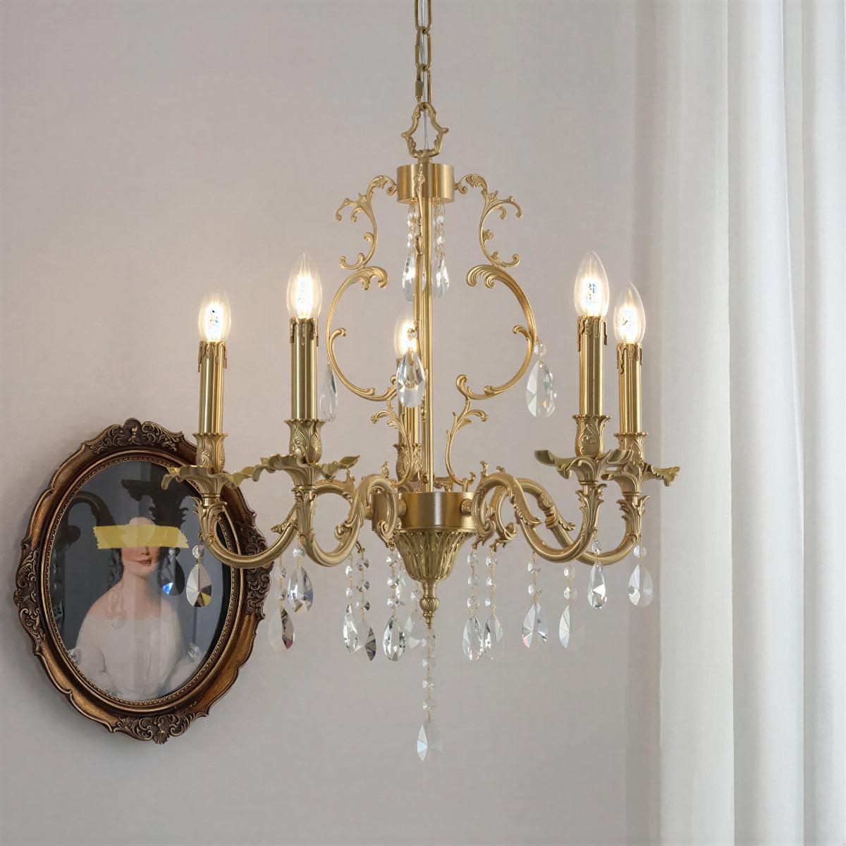 Candelabro di Cristallo Antico con Finitura Oro Tradizionale