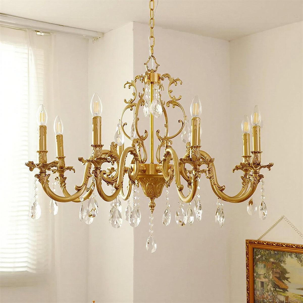 Candelabro di Cristallo Antico con Finitura Oro Tradizionale