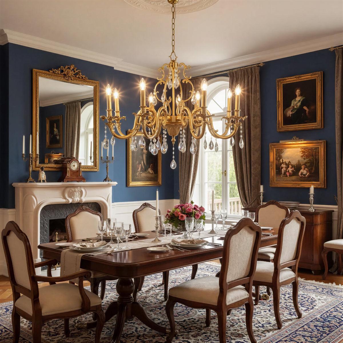 Candelabro di Cristallo Antico con Finitura Oro Tradizionale
