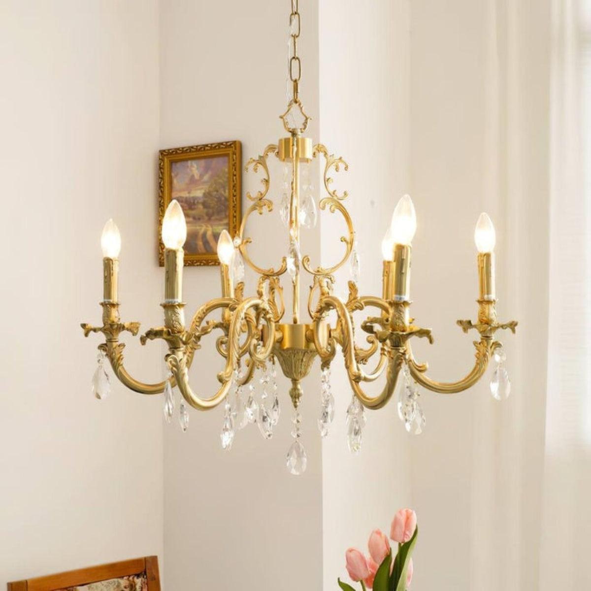 Candelabro di Cristallo Antico con Finitura Oro Tradizionale