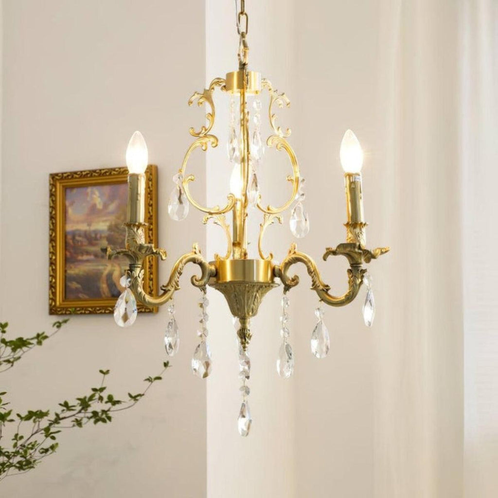 Candelabro di Cristallo Antico con Finitura Oro Tradizionale