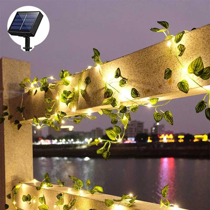 Lampada da esterno per piante | Catena luminosa LED solare con edera | Luce calda | Vinelume