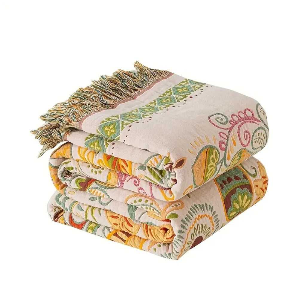 Coperta Reversibile Boho con Foglia d'Autunno