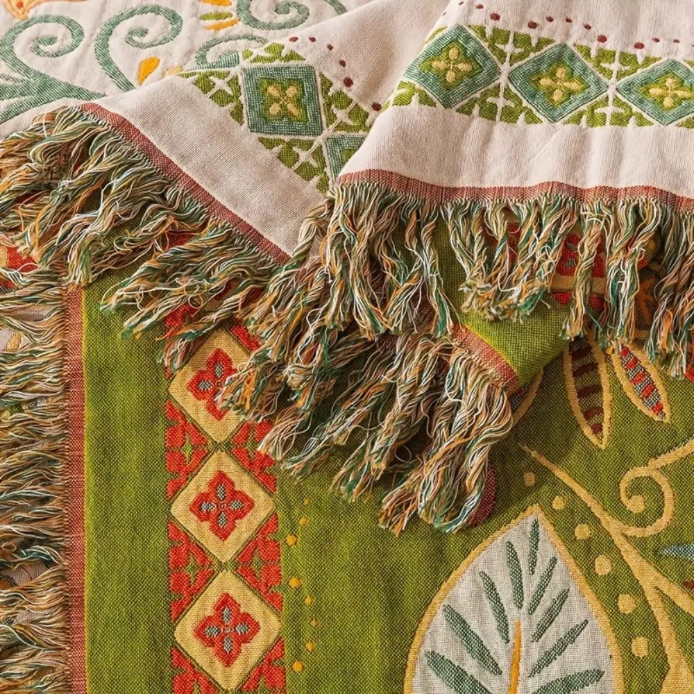 Coperta Reversibile Boho con Foglia d'Autunno
