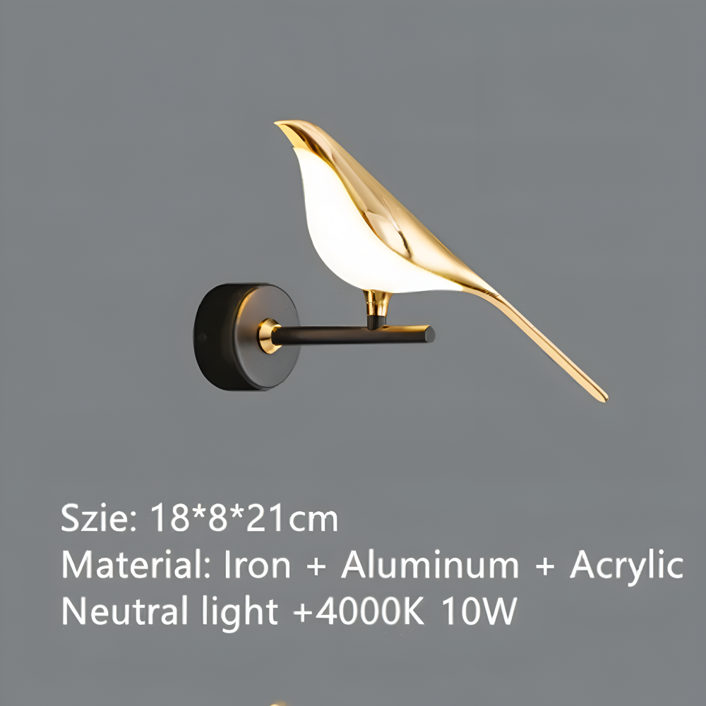 Aves Glow – Lampada da Parete Oro con Design di Uccello Rotante e Illuminazione a LED