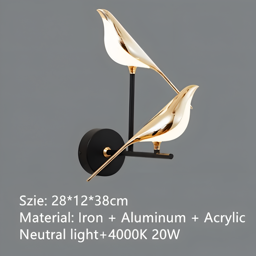 Aves Glow – Lampada da Parete Oro con Design di Uccello Rotante e Illuminazione a LED