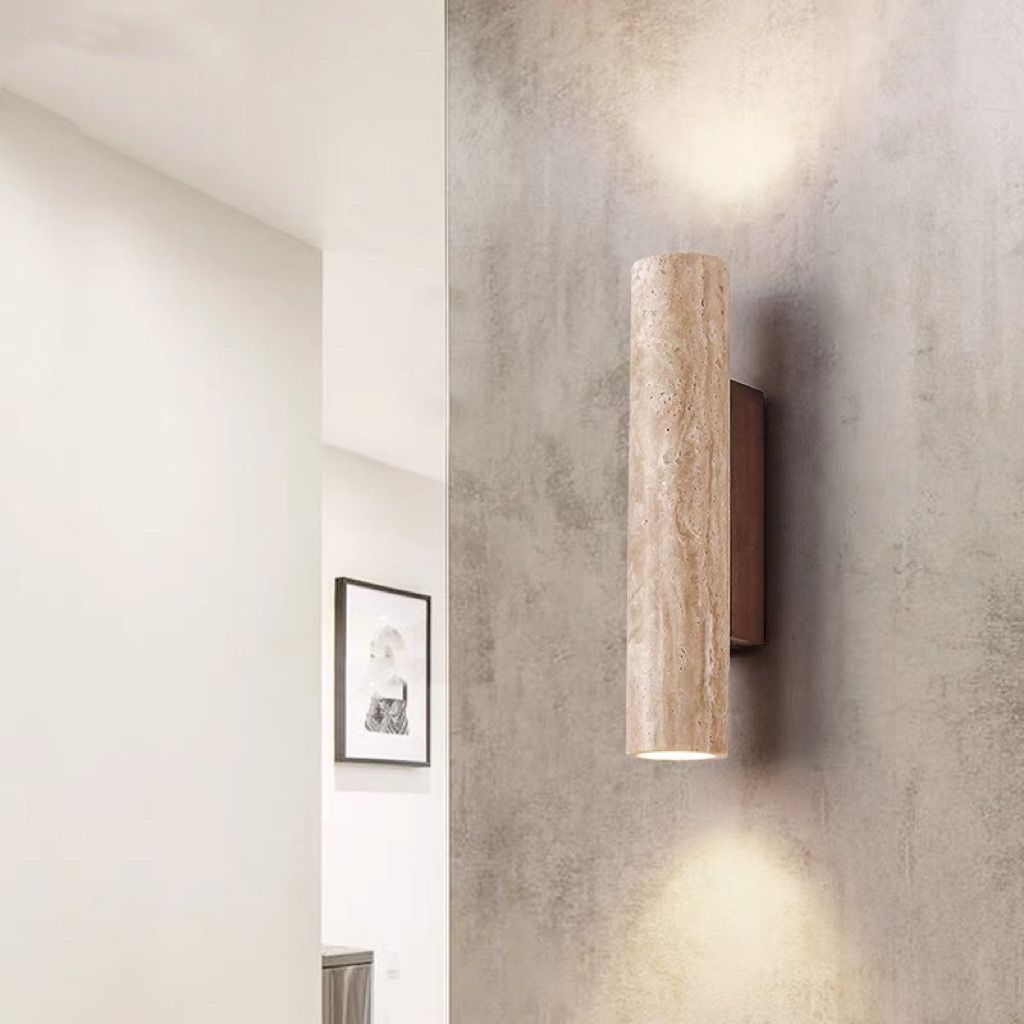 Nordivea Lampada da Parete in Travertino | Design Scandinavo | 2-Luci | Legno & Travertino
