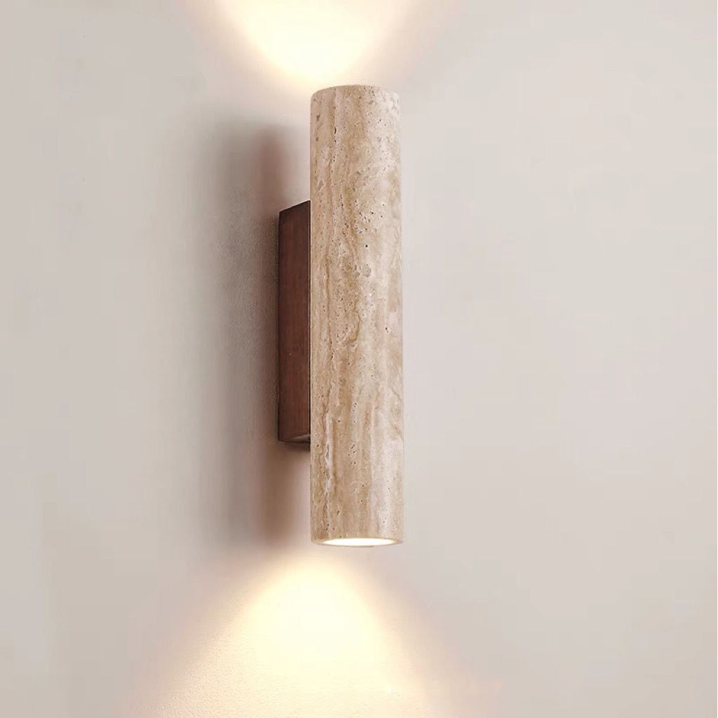 Nordivea Lampada da Parete in Travertino | Design Scandinavo | 2-Luci | Legno & Travertino