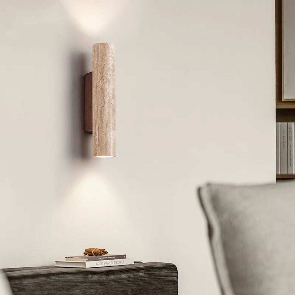 Nordivea Lampada da Parete in Travertino | Design Scandinavo | 2-Luci | Legno & Travertino