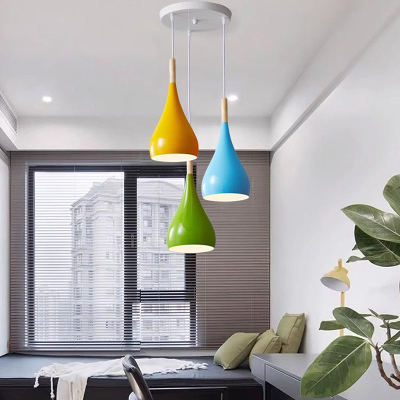 Nordic Iron Wood Aluminum Pumpkin Water Drop 1-Light Pendant Light for Dining Room