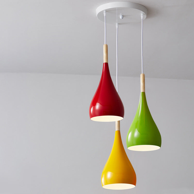 Nordic Iron Wood Aluminum Pumpkin Water Drop 1-Light Pendant Light for Dining Room