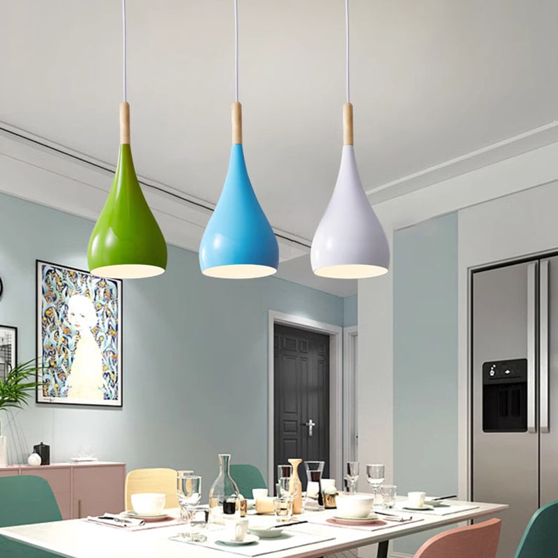 Nordic Iron Wood Aluminum Pumpkin Water Drop 1-Light Pendant Light for Dining Room