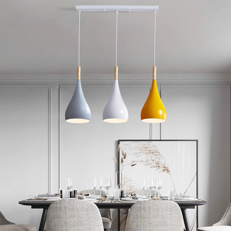 Nordic Iron Wood Aluminum Pumpkin Water Drop 1-Light Pendant Light for Dining Room