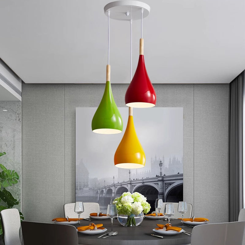 Nordic Iron Wood Aluminum Pumpkin Water Drop 1-Light Pendant Light for Dining Room