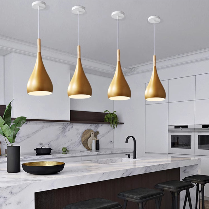 Nordic Iron Wood Aluminum Pumpkin Water Drop 1-Light Pendant Light for Dining Room
