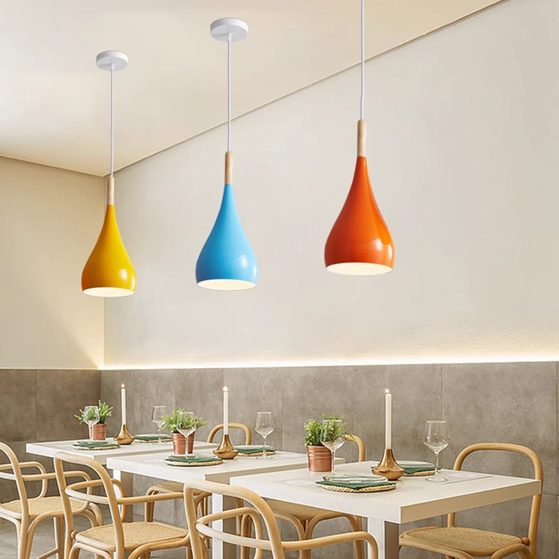 Nordic Iron Wood Aluminum Pumpkin Water Drop 1-Light Pendant Light for Dining Room