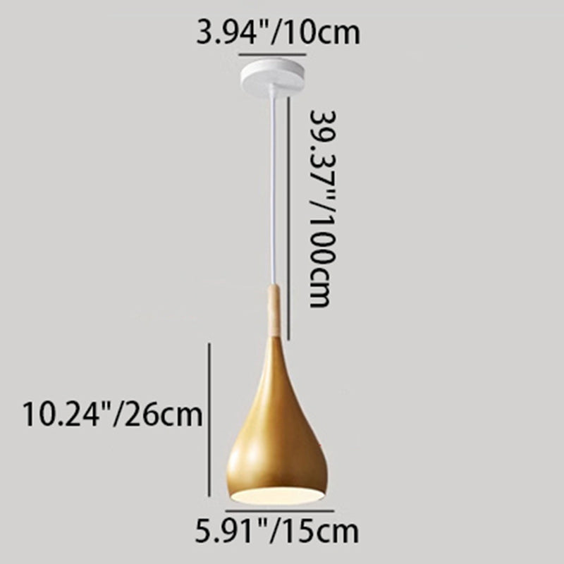 Nordic Iron Wood Aluminum Pumpkin Water Drop 1-Light Pendant Light for Dining Room