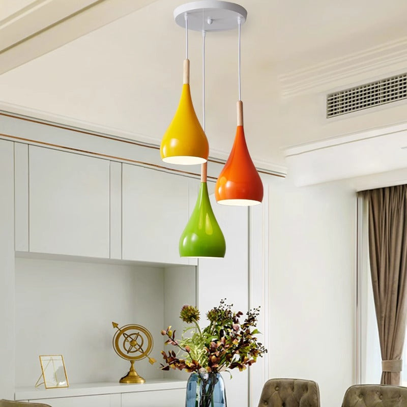 Nordic Iron Wood Aluminum Pumpkin Water Drop 1-Light Pendant Light for Dining Room