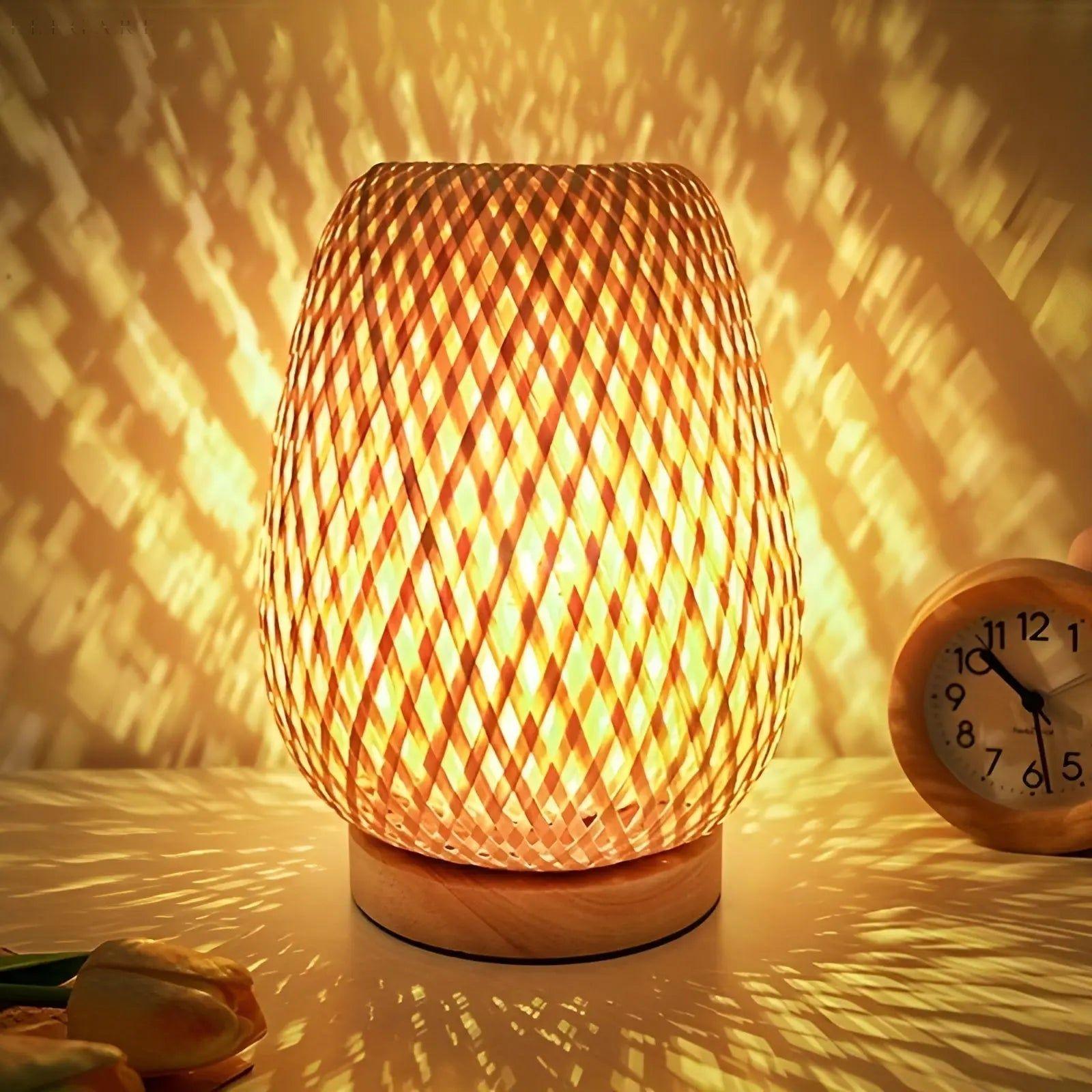 Aura Lampada - Lampada da Tavolo USB Alimentata in Bambù per la Camera da Letto
