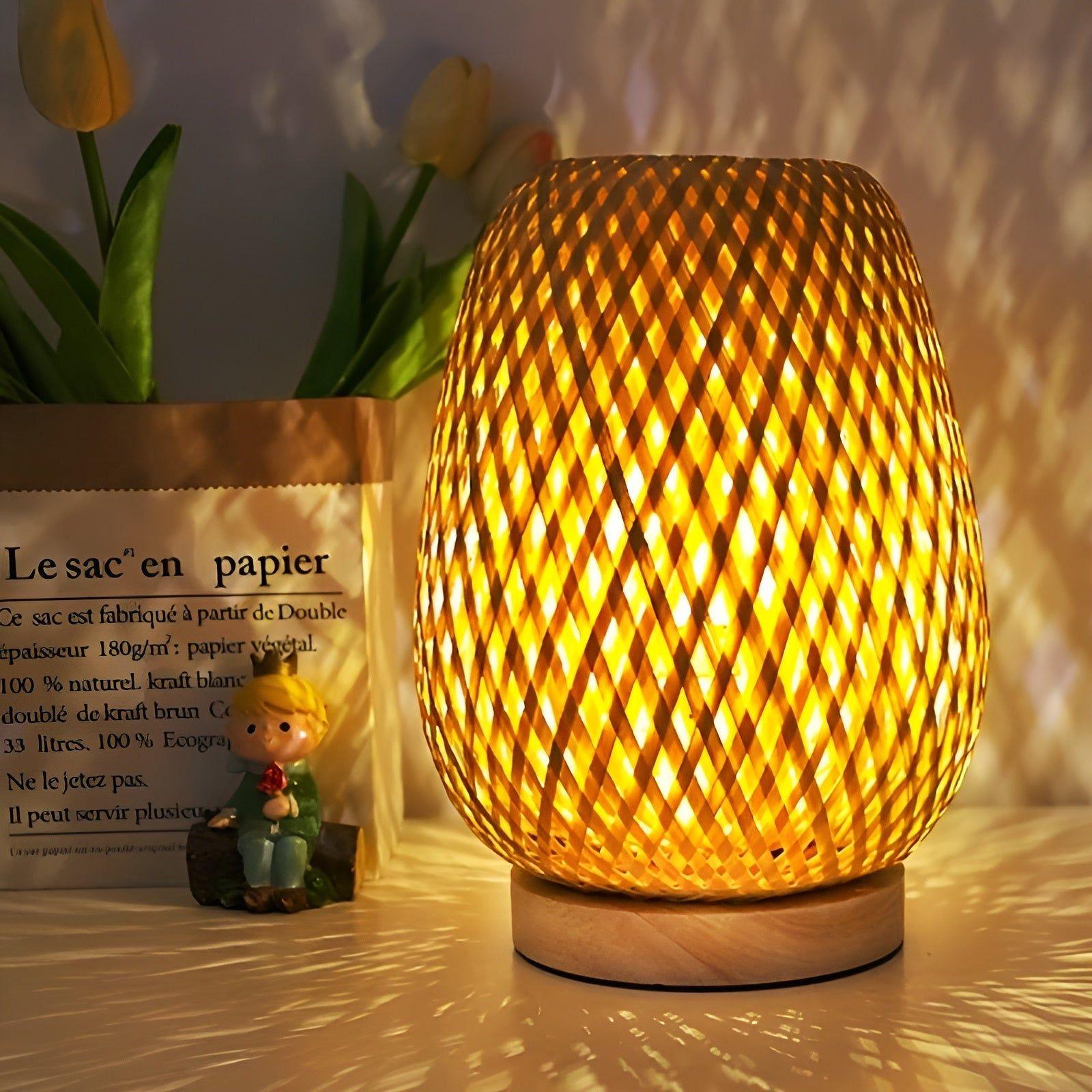 Aura Lampada - Lampada da Tavolo USB Alimentata in Bambù per la Camera da Letto