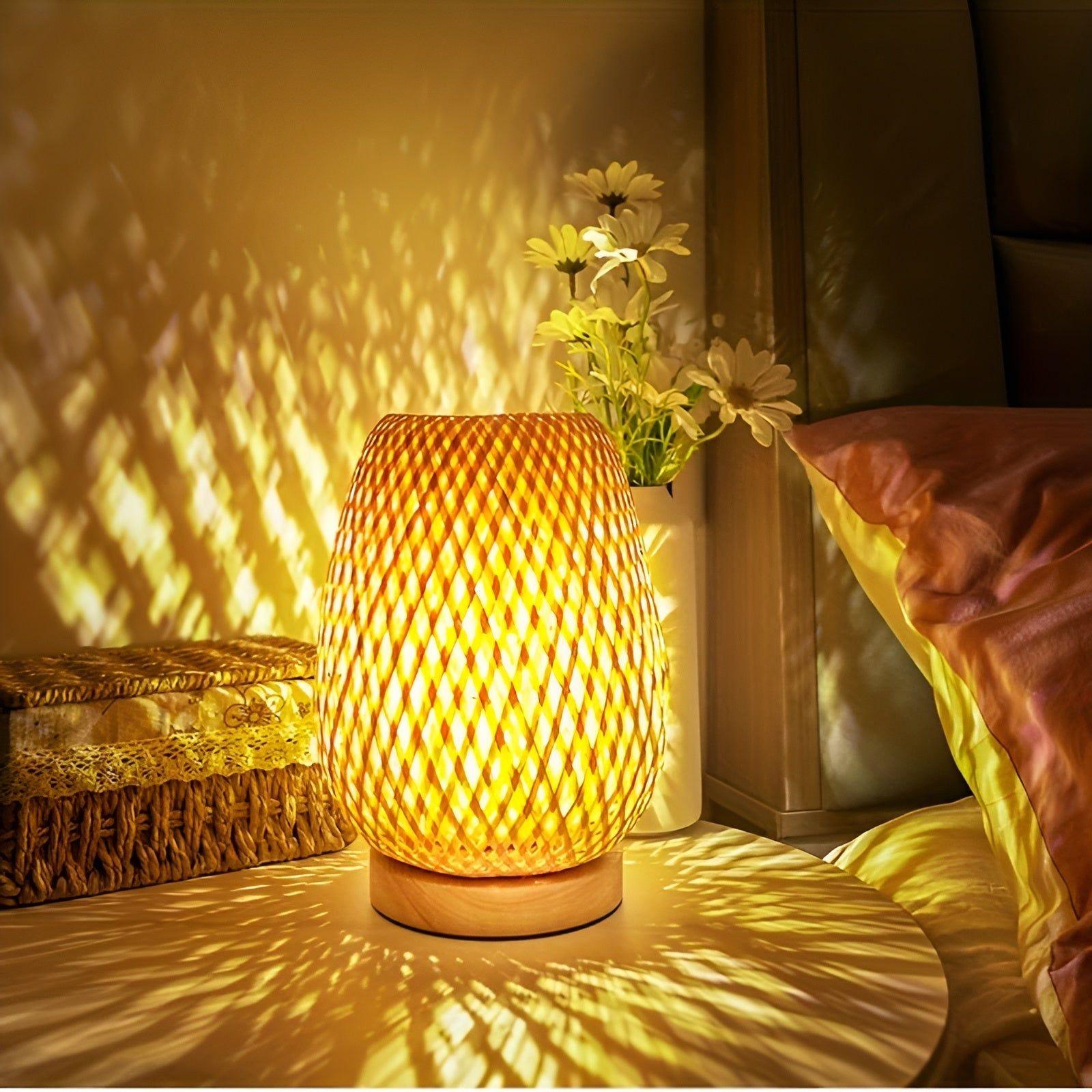 Aura Lampada - Lampada da Tavolo USB Alimentata in Bambù per la Camera da Letto