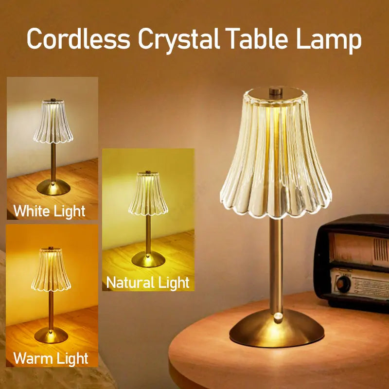 Lampada da tavolo wireless con decorazione in cristallo e illuminazione dimmerabile - GlamLight