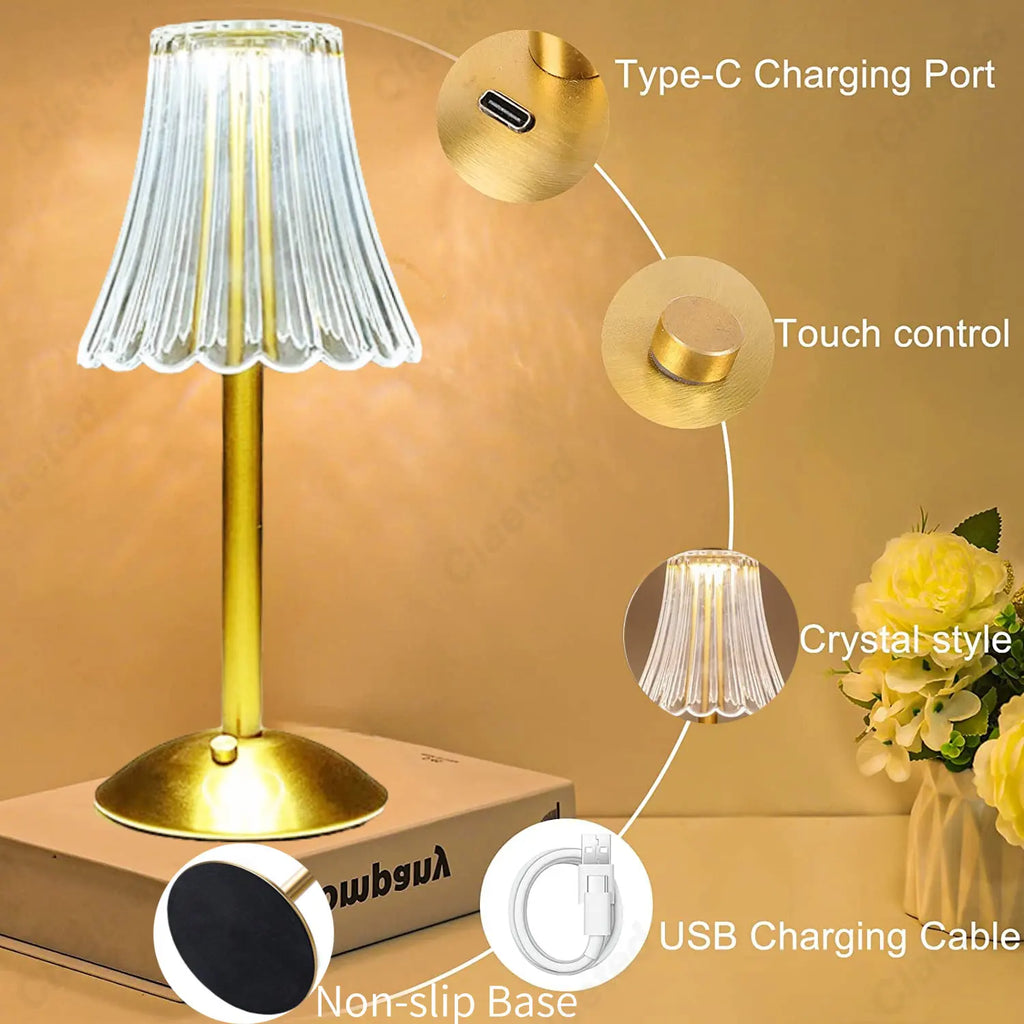Lampada da tavolo wireless con decorazione in cristallo e illuminazione dimmerabile - GlamLight