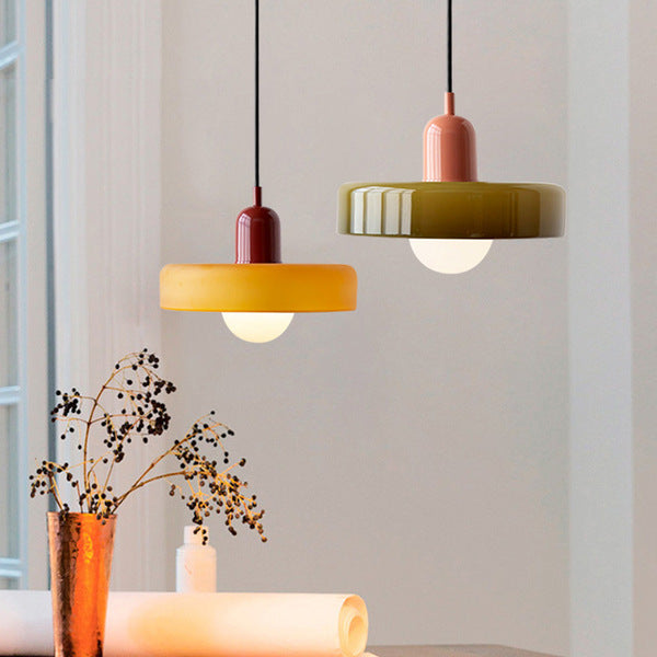 Lampada a sospensione in vetro stile Bauhaus con paralume ad anello