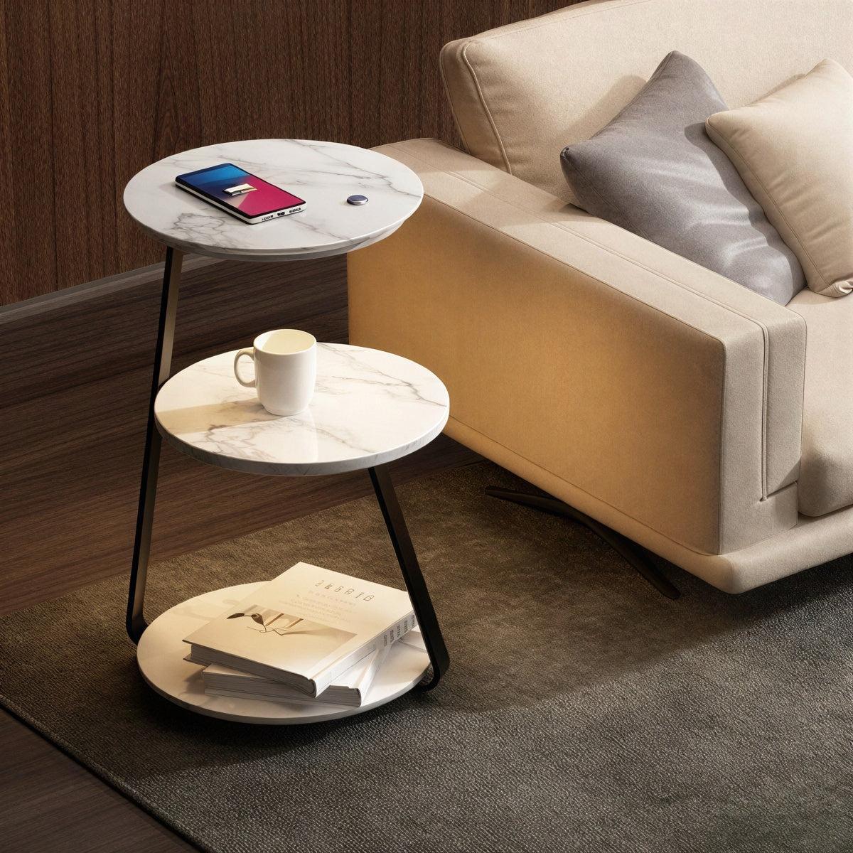 Tavolino da Notte con Lampada Integrata e Ripiani Doppio