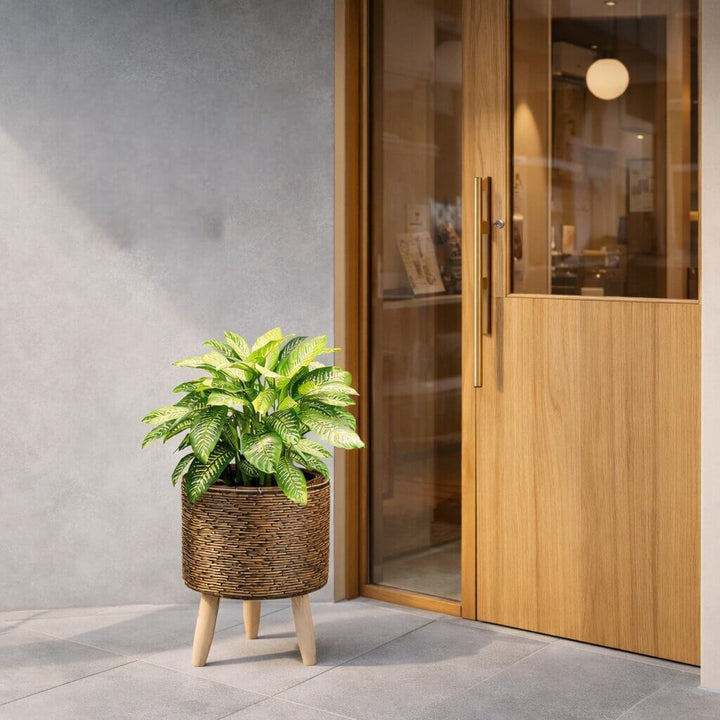 Vaso con piedi in legno | Design in stile intrecciato | Per interni ed esterni | Plantara