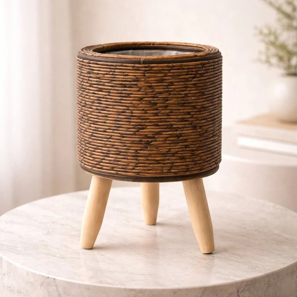 Vaso con piedi in legno | Design in stile intrecciato | Per interni ed esterni | Plantara