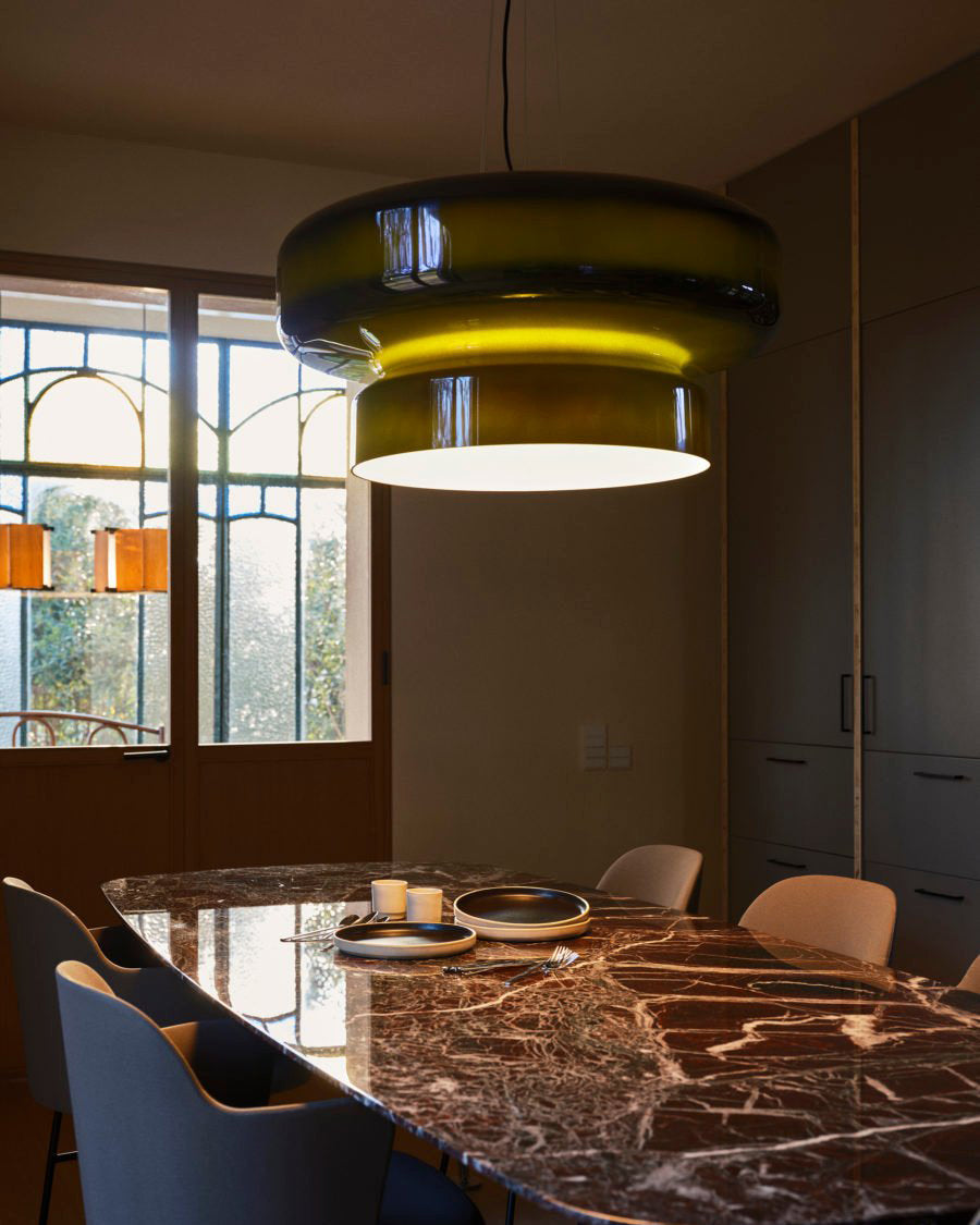 Elmirae | Lampada a Sospensione in Vetro Cromato Moderno per Aree Pranzo e Soggiorni