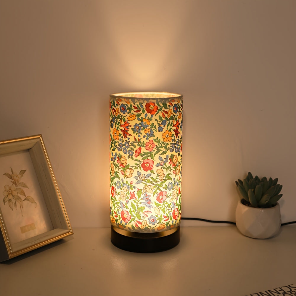 Lampada da tavolo in tessuto floreale botanico