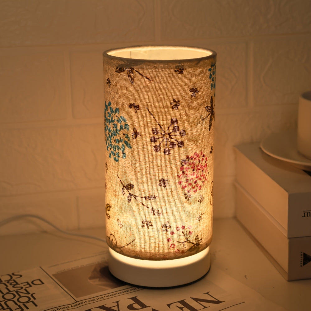 Lampada da tavolo in tessuto floreale botanico