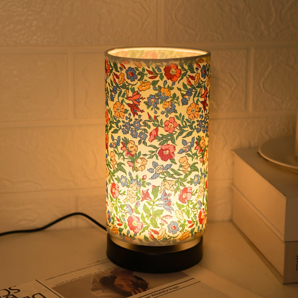 Lampada da tavolo in tessuto floreale botanico