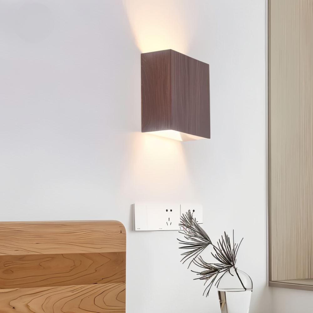Boxy – Lampada da Parete Rettangolare in Legno con Illuminazione LED Up & Down per Camera da Letto