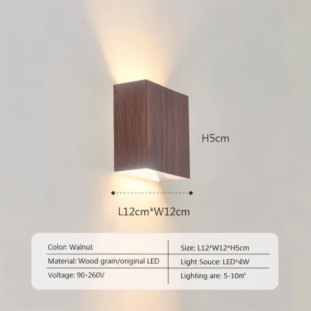 Boxy – Lampada da Parete Rettangolare in Legno con Illuminazione LED Up & Down per Camera da Letto