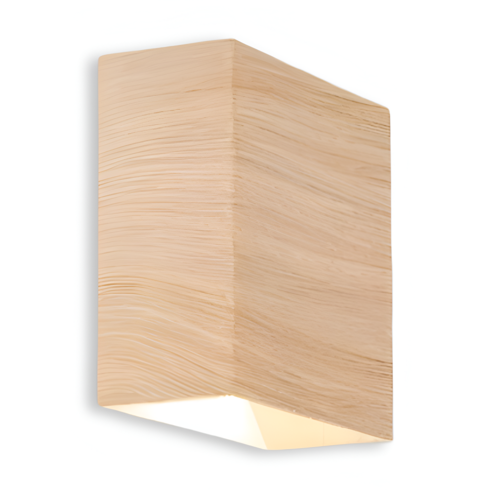 Boxy – Lampada da Parete Rettangolare in Legno con Illuminazione LED Up & Down per Camera da Letto