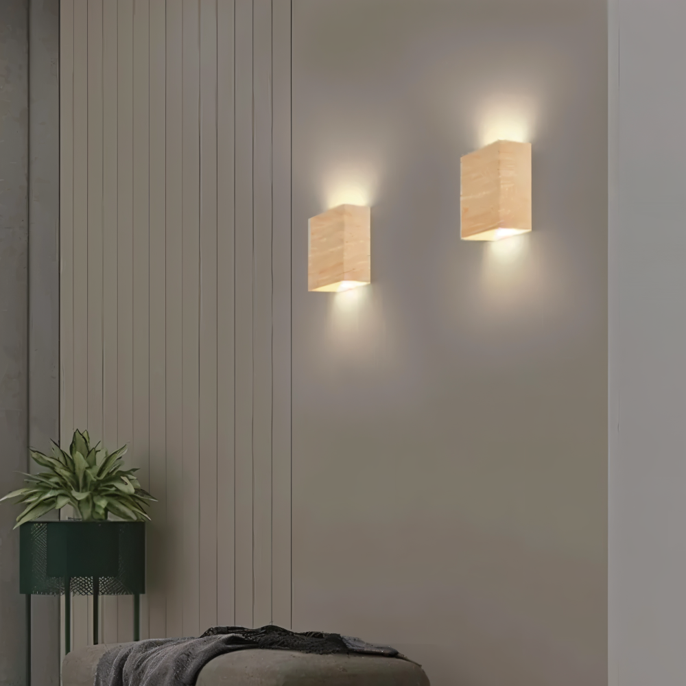 Boxy – Lampada da Parete Rettangolare in Legno con Illuminazione LED Up & Down per Camera da Letto