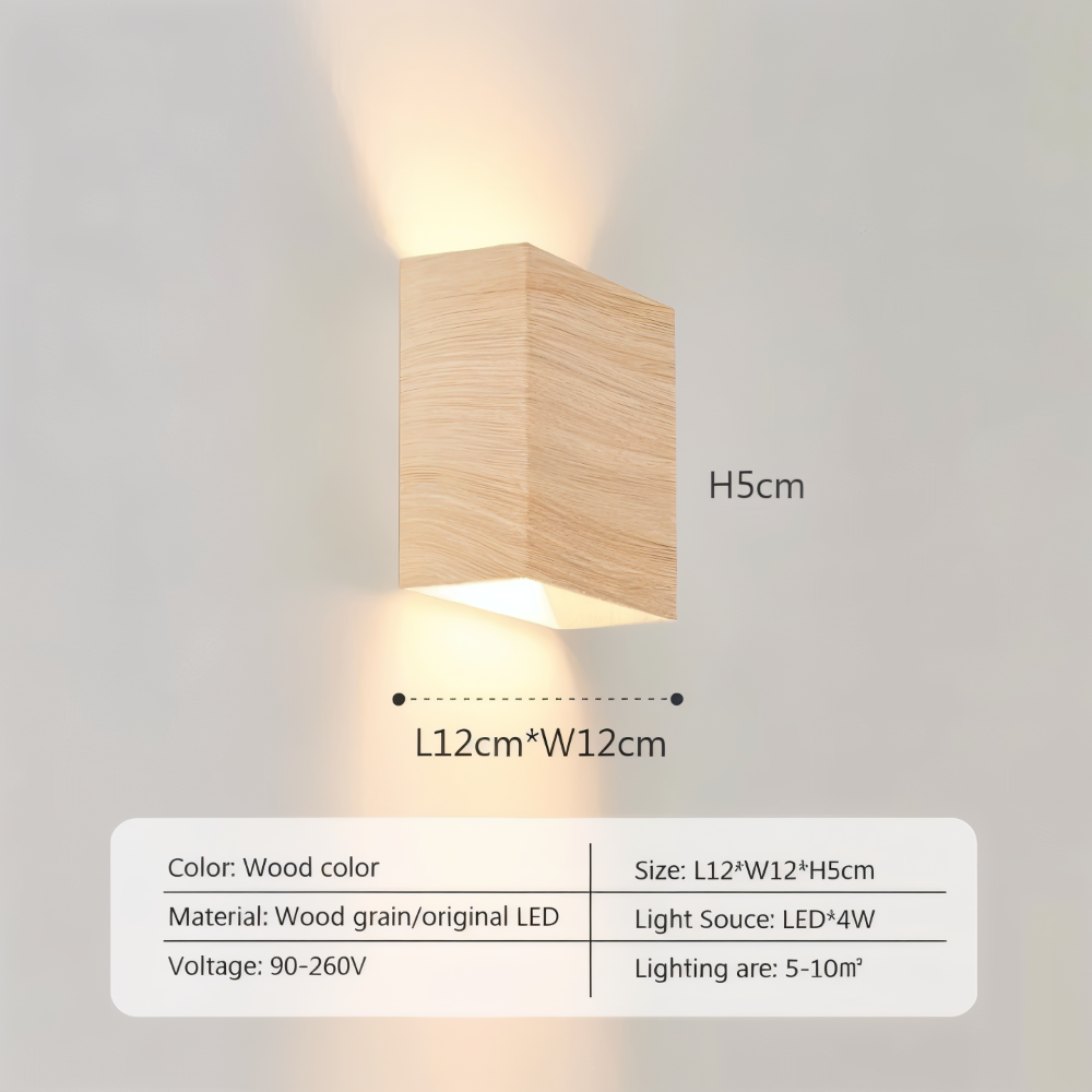 Boxy – Lampada da Parete Rettangolare in Legno con Illuminazione LED Up & Down per Camera da Letto