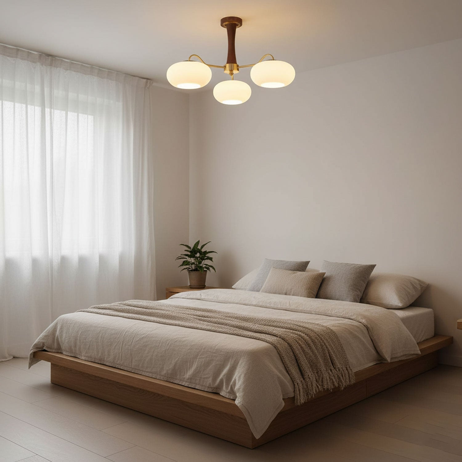 Velmirae | Lampadario in Ottone e Legno di Cachi per Soggiorni Eleganti
