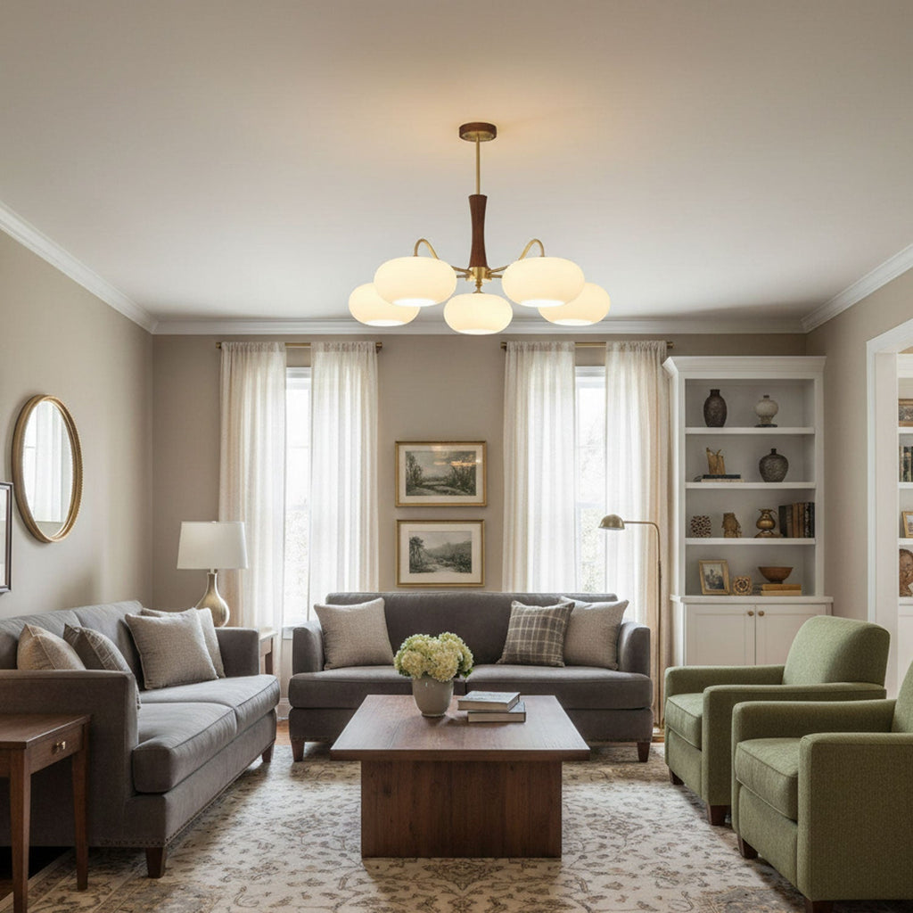 Velmirae | Lampadario in Ottone e Legno di Cachi per Soggiorni Eleganti