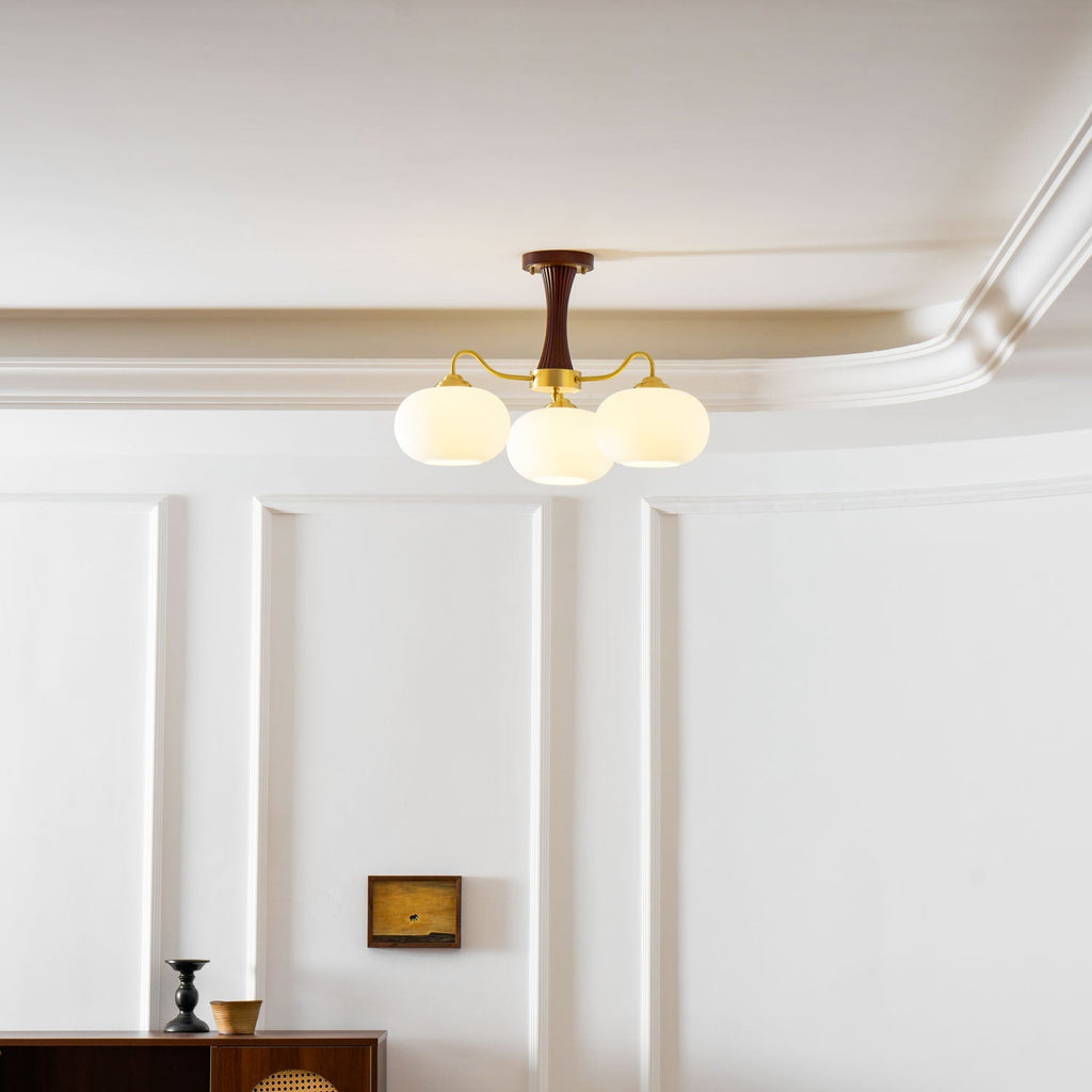 Velmirae | Lampadario in Ottone e Legno di Cachi per Soggiorni Eleganti