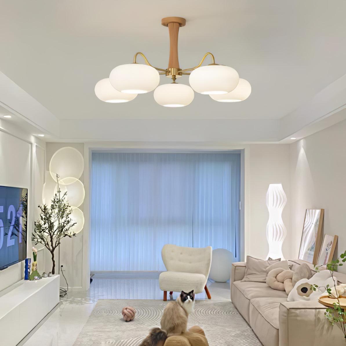 Velmirae | Lampadario in Ottone e Legno di Cachi per Soggiorni Eleganti