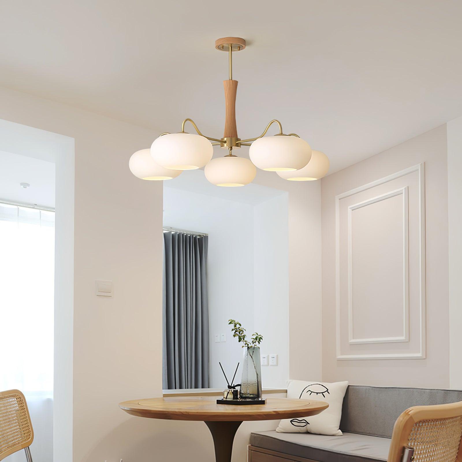 Velmirae | Lampadario in Ottone e Legno di Cachi per Soggiorni Eleganti