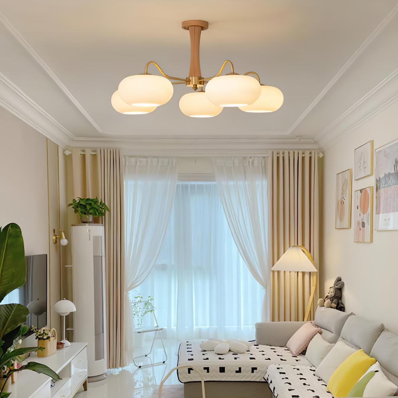 Velmirae | Lampadario in Ottone e Legno di Cachi per Soggiorni Eleganti
