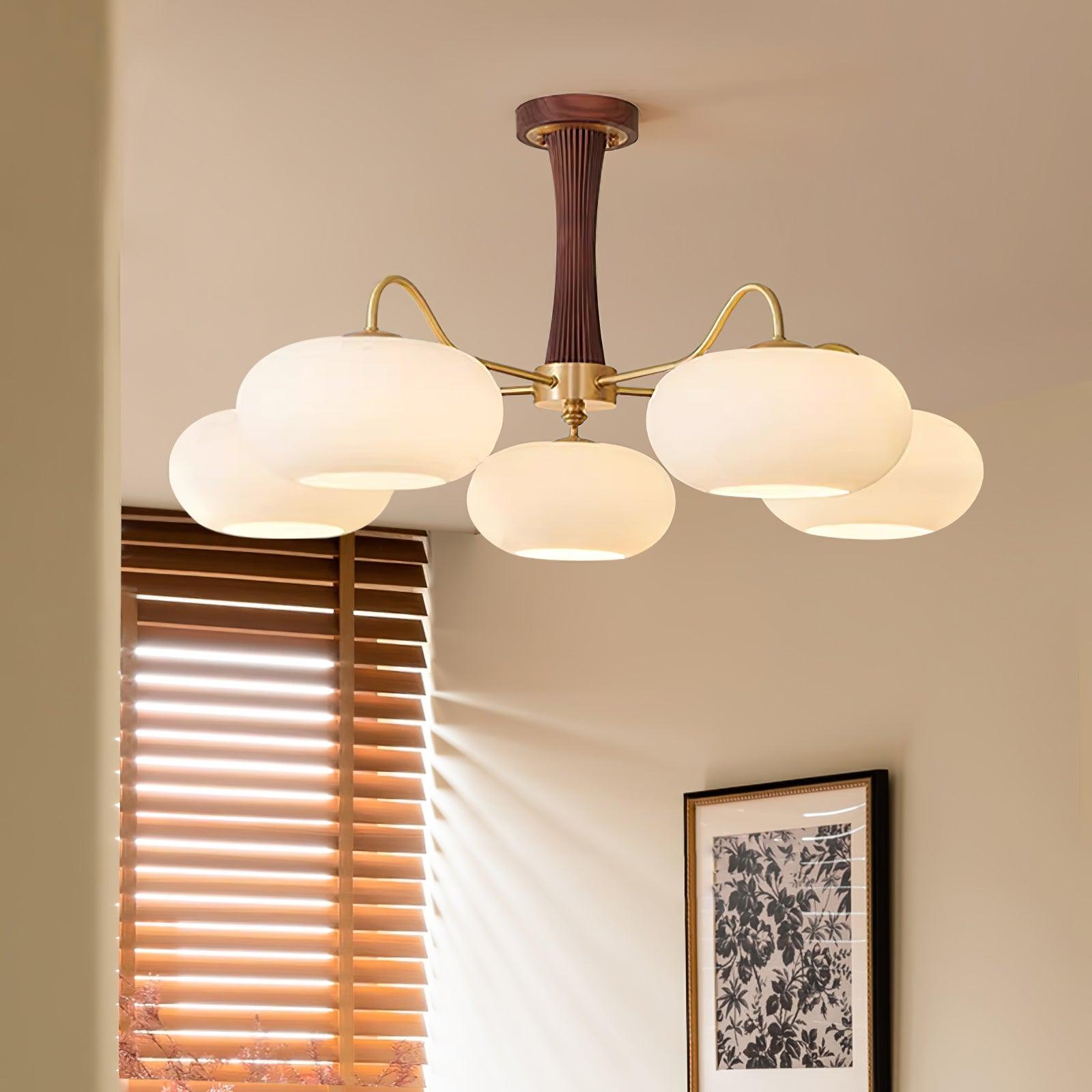Velmirae | Lampadario in Ottone e Legno di Cachi per Soggiorni Eleganti