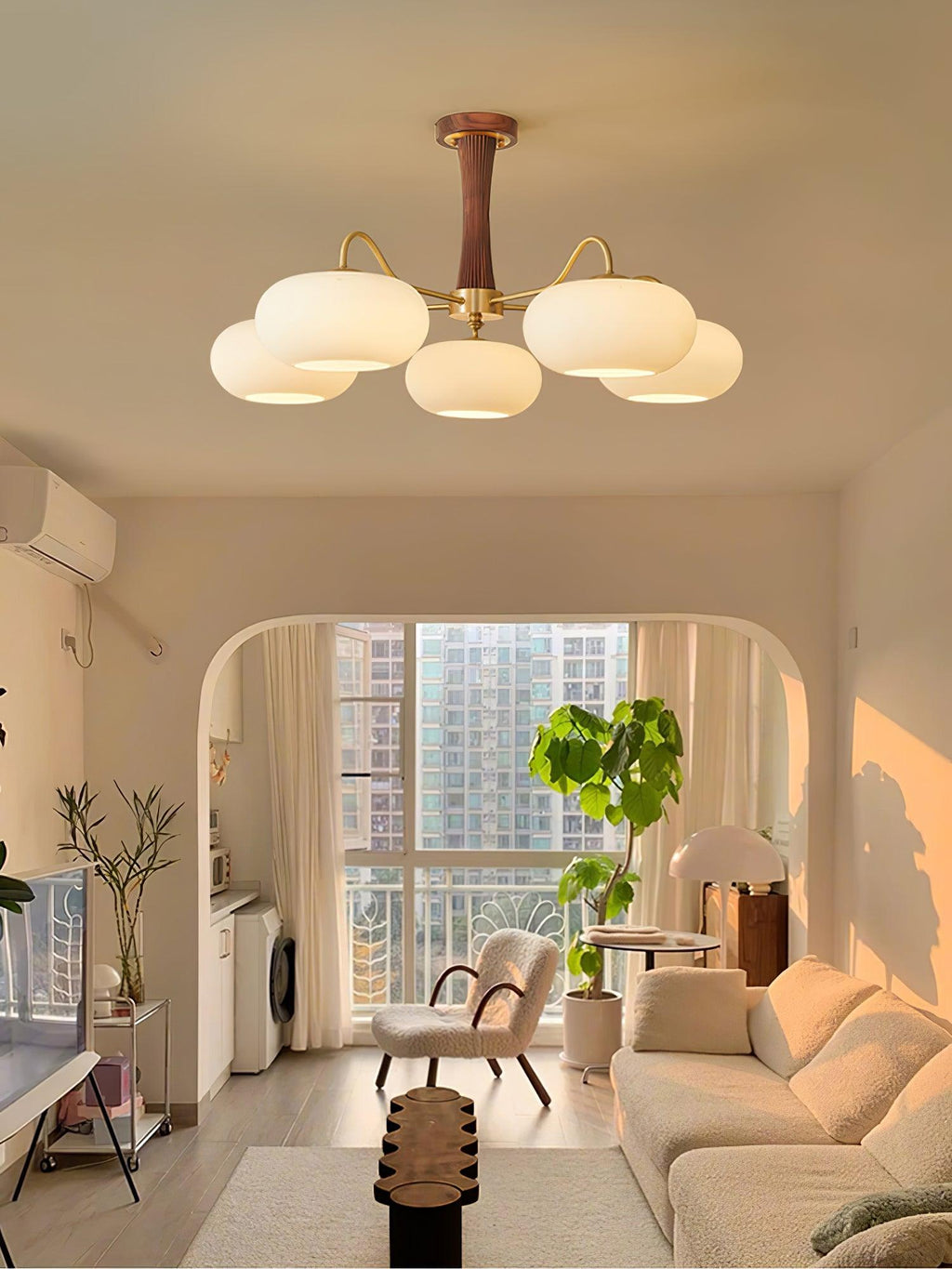 Velmirae | Lampadario in Ottone e Legno di Cachi per Soggiorni Eleganti