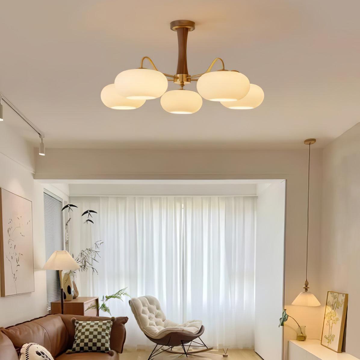 Velmirae | Lampadario in Ottone e Legno di Cachi per Soggiorni Eleganti